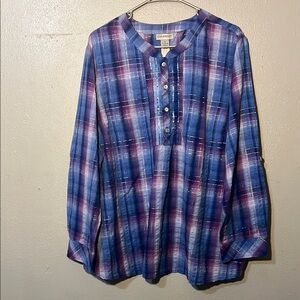 Catherines Blue and Purple Casual Button Down Shirt